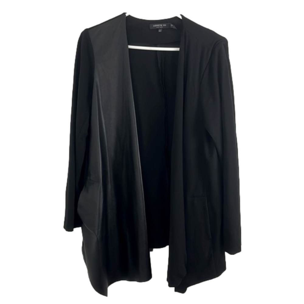 Lafayette 148 Black Viscose & Faux-Leather Open Drape Blazer